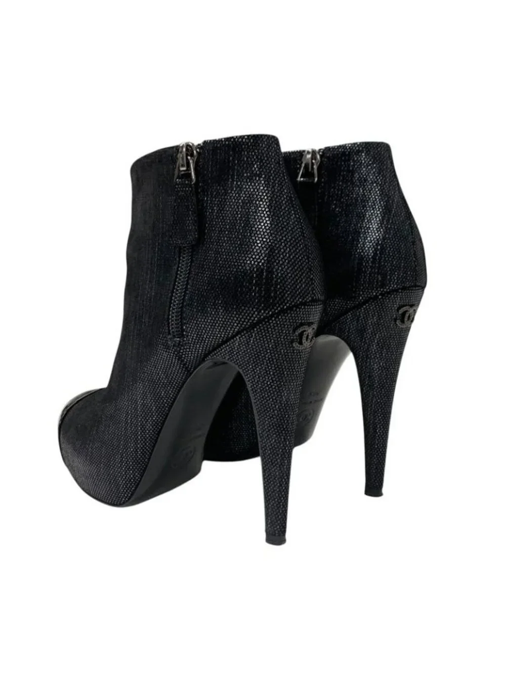 Chanel Boots Short Shoes Leather Black Coco Mark Metallic - Picture 4 of 9